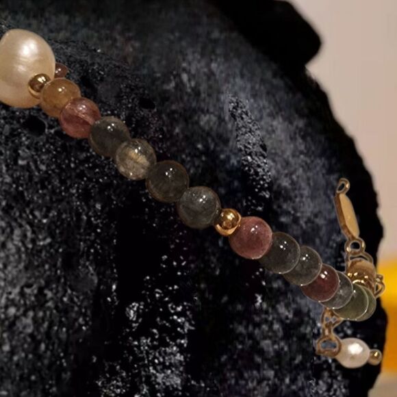 New ANTHRO 18k Gold, Tourmaline, Pearl, Gemstone Bracelet - Picture 3 of 10